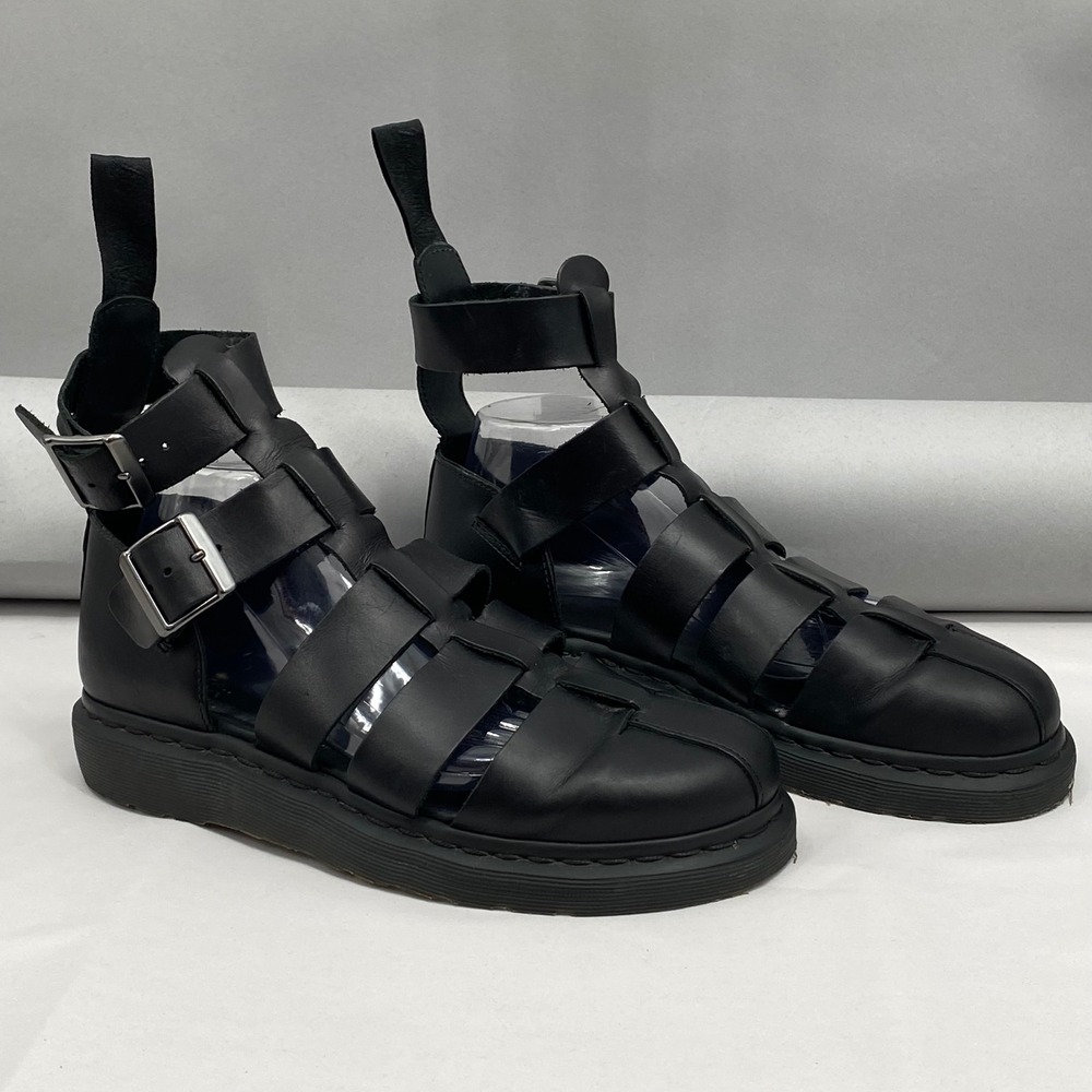 Black Strappy Leather Gladiator Sandal Boots